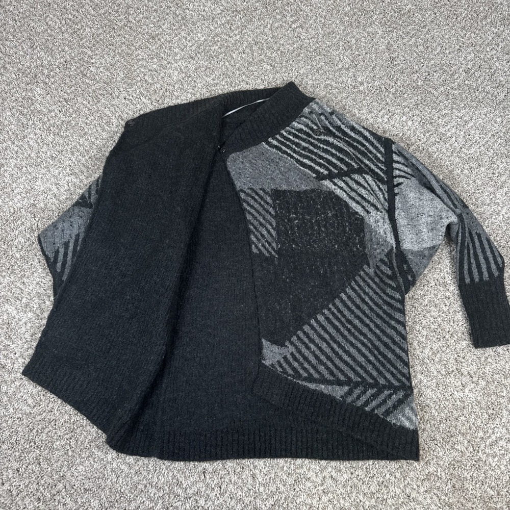 prAna Sweater Womens XS/S Gray Black Geometric Open Front Cardigan Mock Neck - Picture 6 of 14